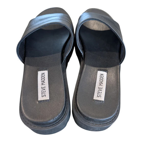 Steve Madden Black Slip-On Platform Slides 90s Inspired - Picture 7 of 8